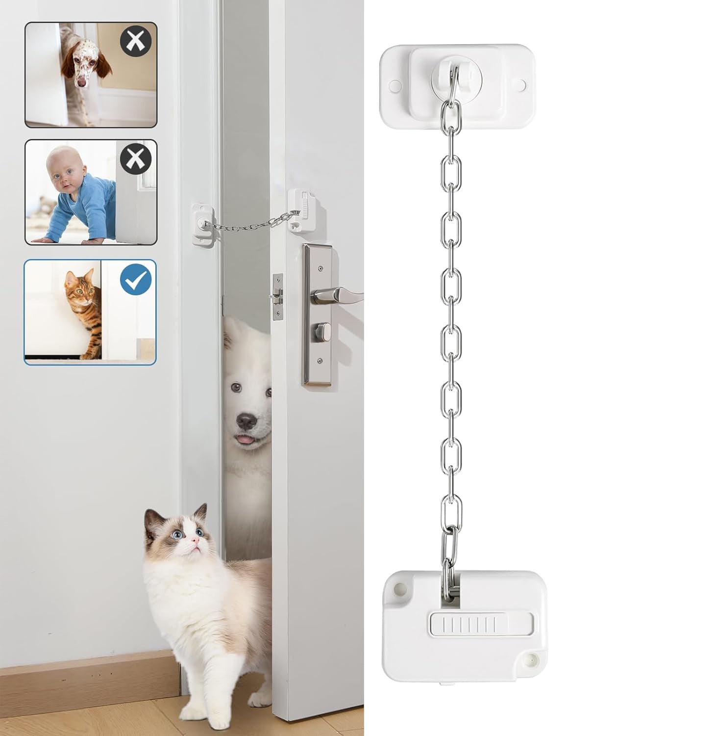 Cat Door Latch And Door Stopper Adjustable Cat Door Strap Soft Foam Door Pinch Guard Keep Dogs And Children Out Of Litter Box Cat Feeder No Need For Cat Door And Cat Gate