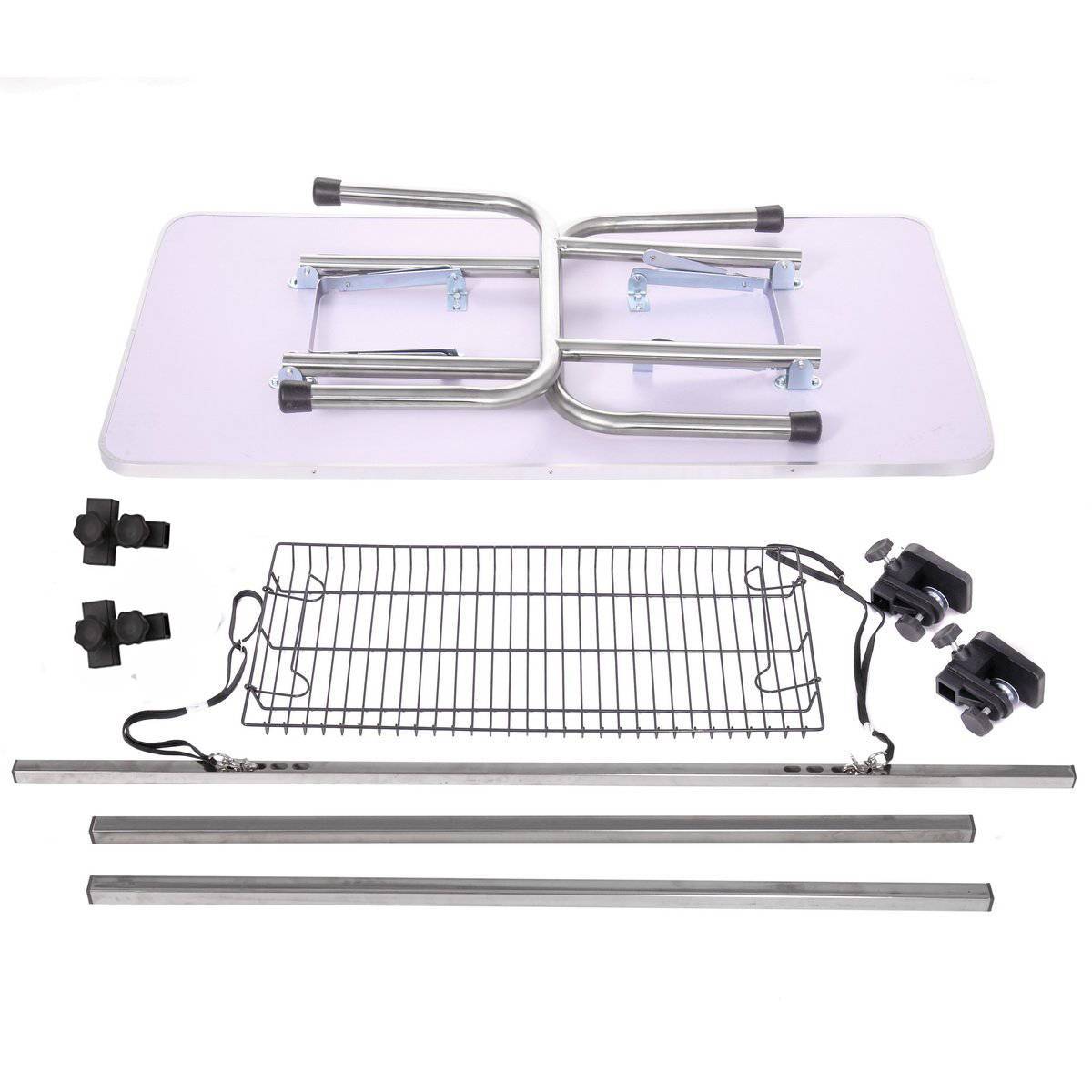 Heavy-Duty Folding Pet Grooming Table – Stainless Steel with Adjustable Arm & Storage Basket