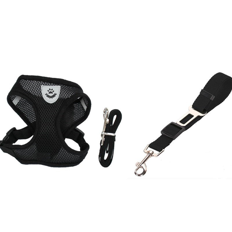 Pet Car Seat Belt & Leash – Adjustable Mesh Safety Strap