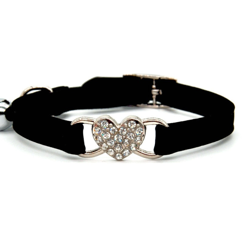 Black cat collar with heart charm