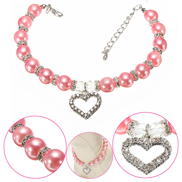 Elegant Pet Pearl Necklace – Rhinestone Pendant Collar