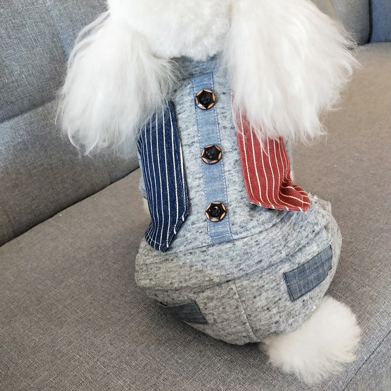 Autumn & Winter Small Dog Four-Legged Outfit – Thick Cotton British-Style Winter Clothes