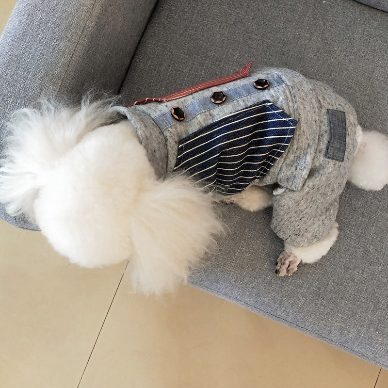 Autumn & Winter Small Dog Four-Legged Outfit – Thick Cotton British-Style Winter Clothes