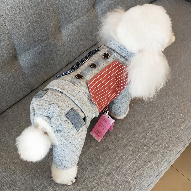 Autumn & Winter Small Dog Four-Legged Outfit – Thick Cotton British-Style Winter Clothes