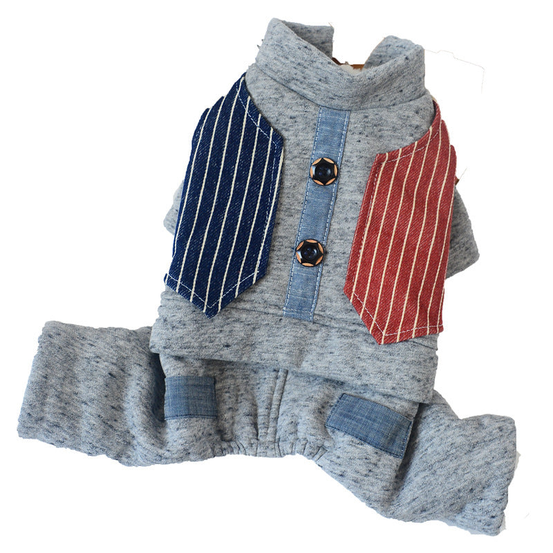 Autumn & Winter Small Dog Four-Legged Outfit – Thick Cotton British-Style Winter Clothes