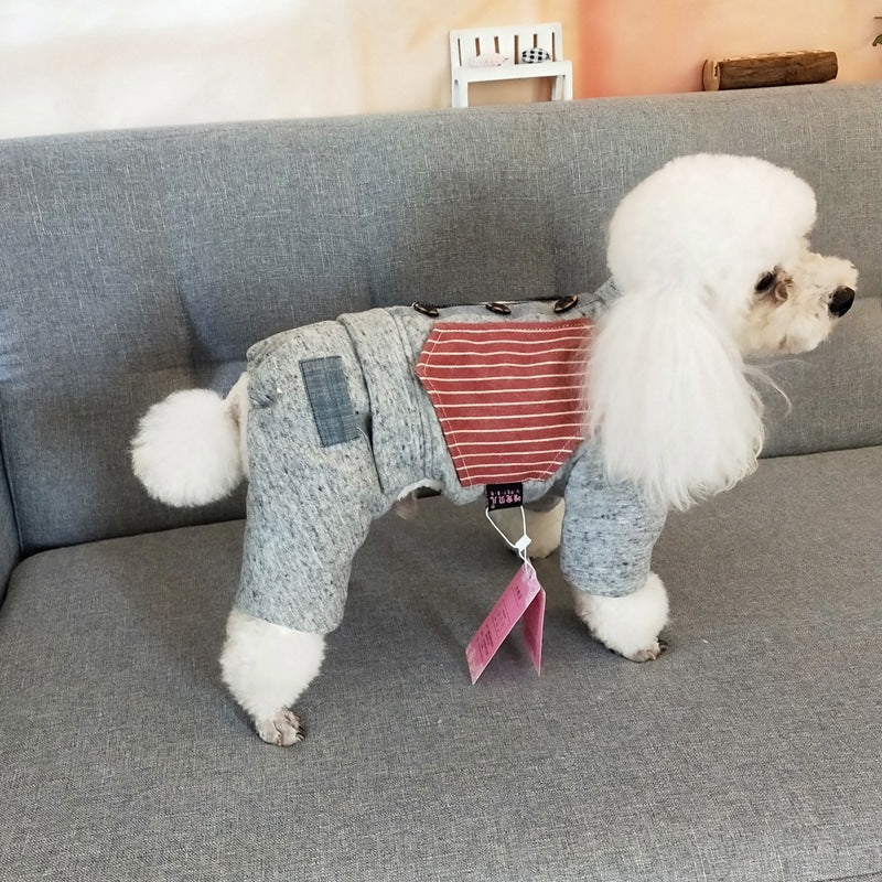Autumn & Winter Small Dog Four-Legged Outfit – Thick Cotton British-Style Winter Clothes