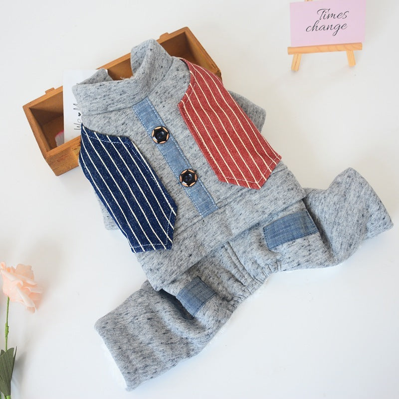 Autumn & Winter Small Dog Four-Legged Outfit – Thick Cotton British-Style Winter Clothes