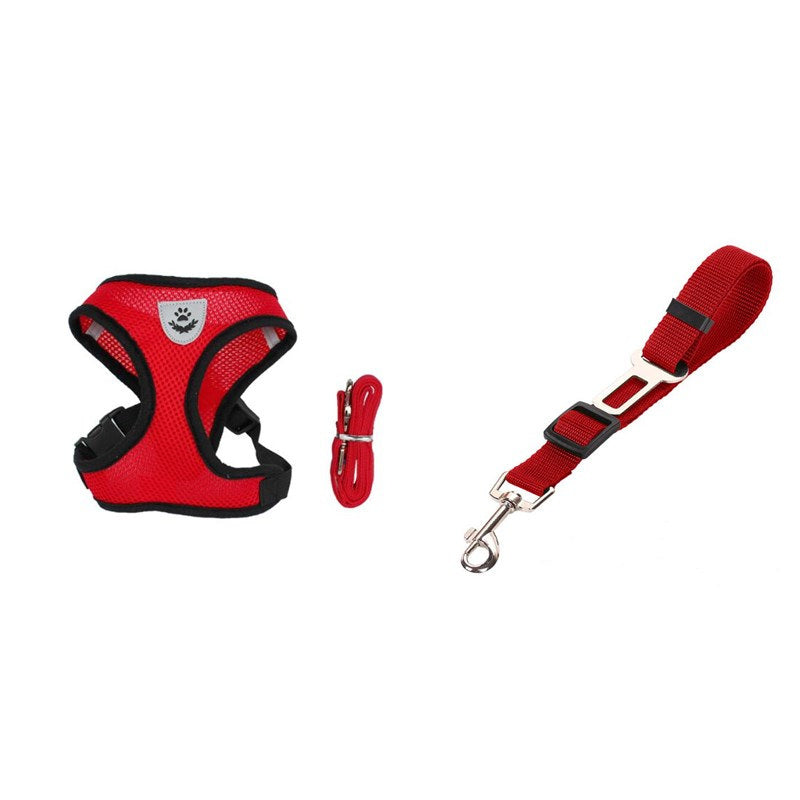 Pet Car Seat Belt & Leash – Adjustable Mesh Safety Strap