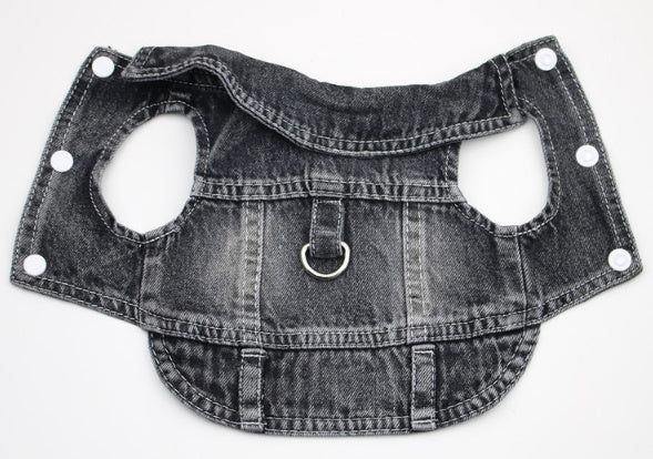 Denim Dog Traction Vest – Casual Two-Leg Pet Clothing with Leash Ring