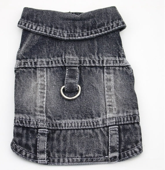 Denim Dog Traction Vest – Casual Two-Leg Pet Clothing with Leash Ring