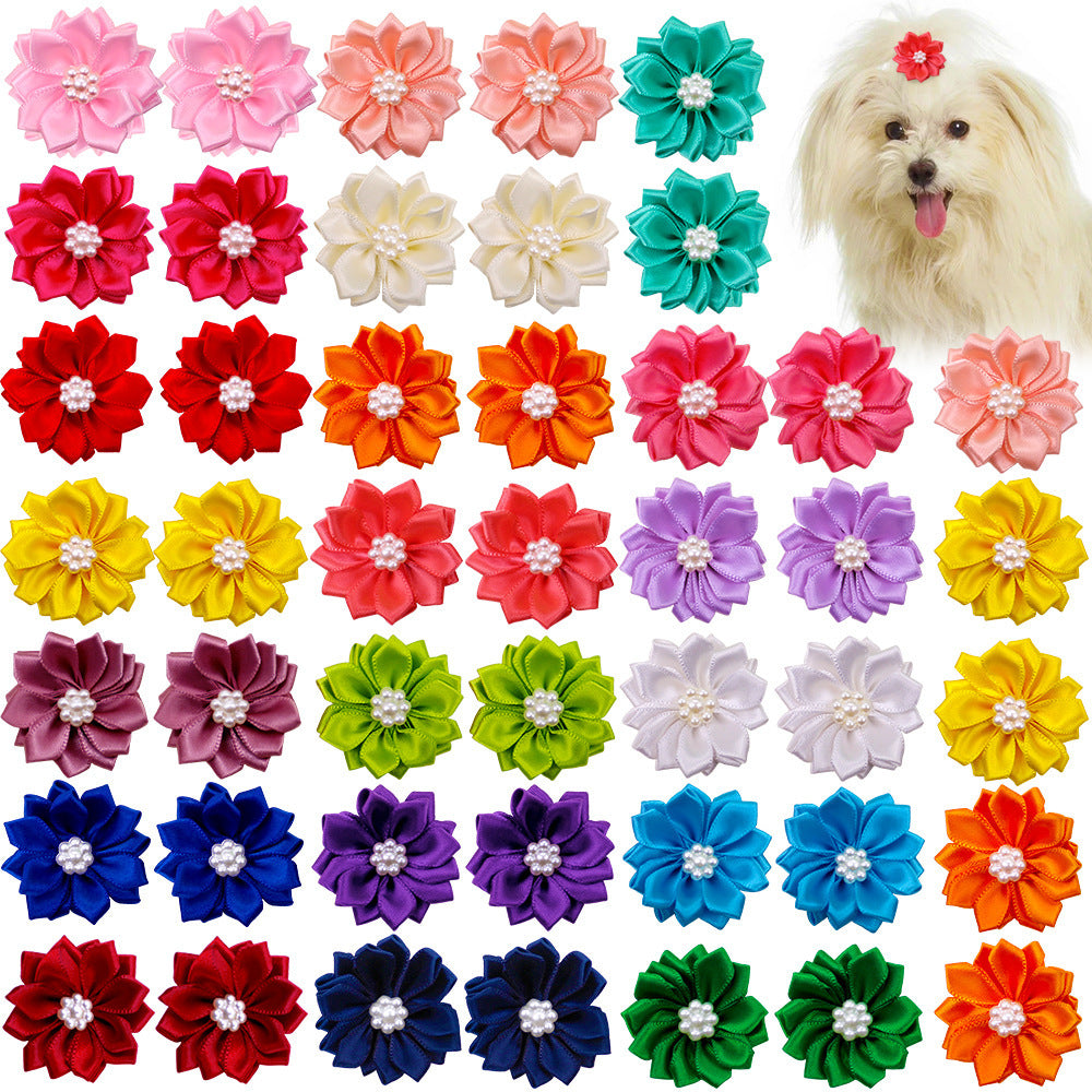 Pet Supplies Head Flower Bow Rubber Band Petal Pearl