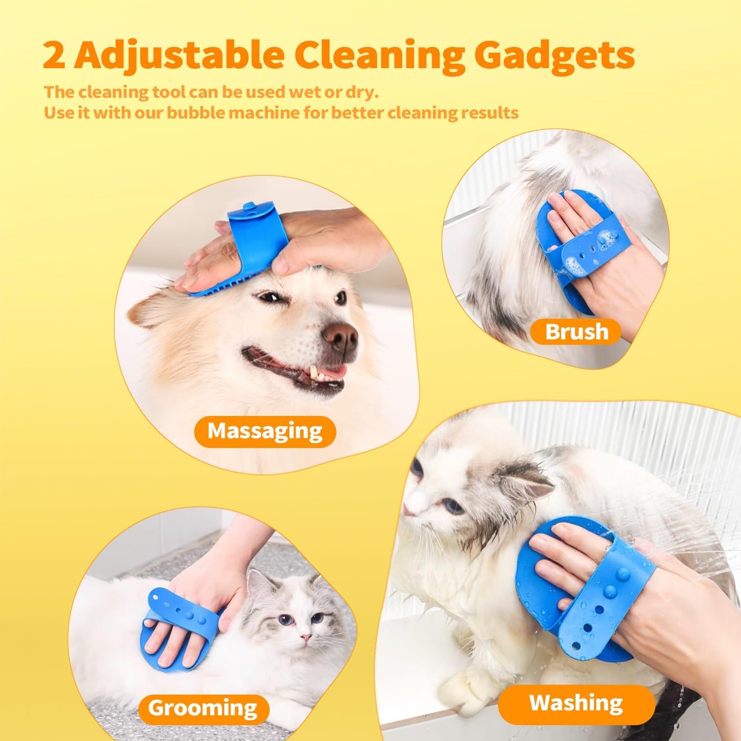 Automatic Foaming Dog Soap Dispenser With Dog Bath Brush, Dog Scrubber For Bath Supplies Brush Silicone Rubber Comb Button Lather Up Dense Foam Quickly For Long Short Haired Dogs Cats Grooming