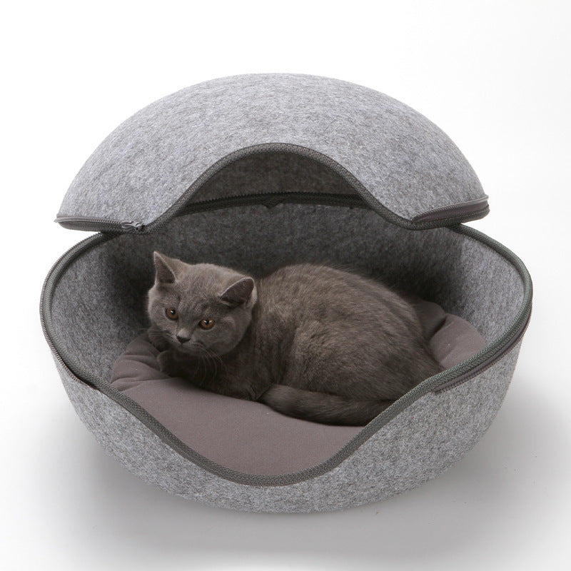 Egg-Shaped Pet Bed – Warm Felt House with Detachable Cushion for Cats & Small Pets
