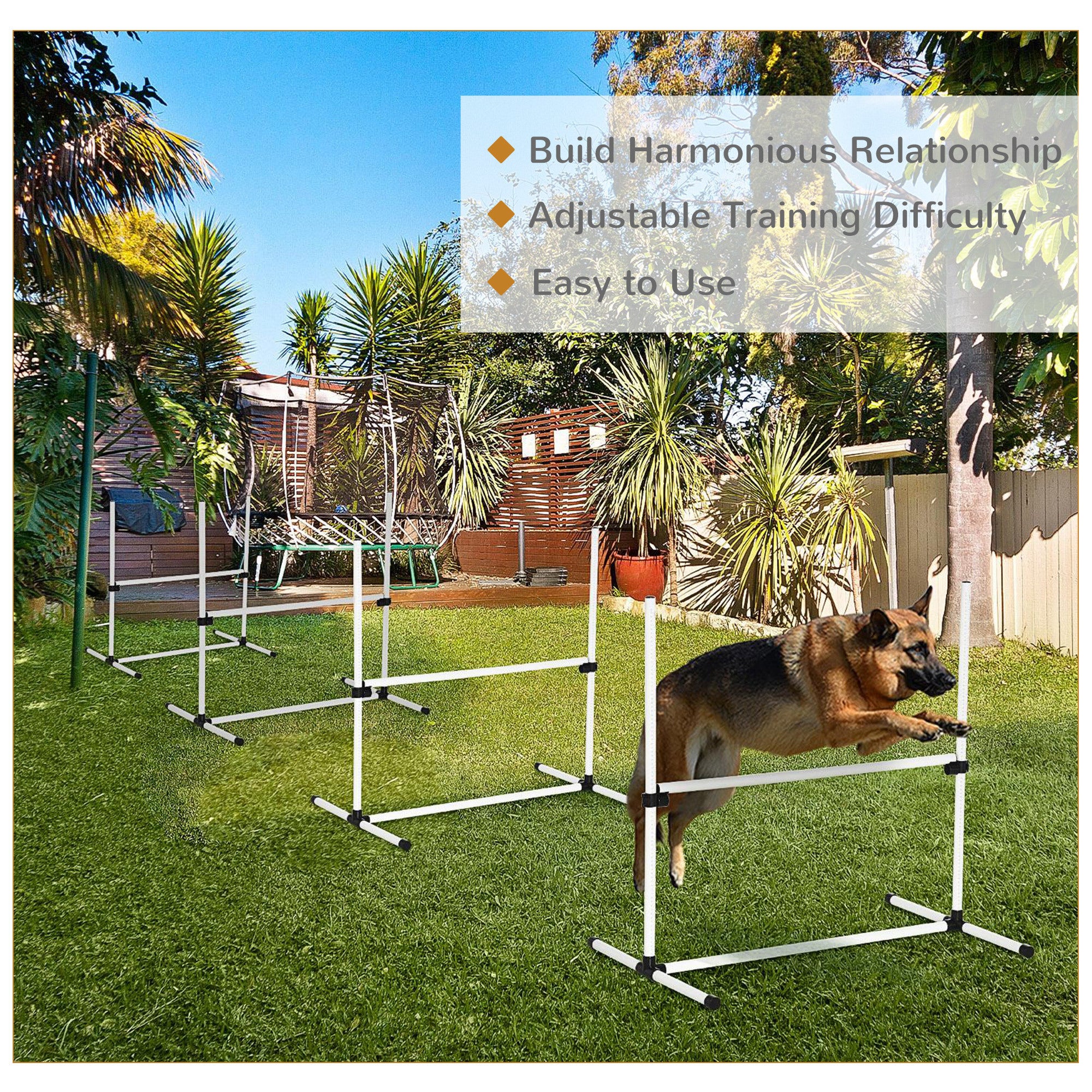 PawHut 4-Piece Dog Agility Training Kit – Adjustable Jump Poles with Carry Bag