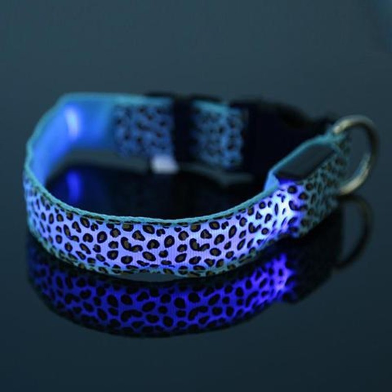 LED Dog Collar – Adjustable Nylon Safety Collar with Flashing Light (Leopard Print)