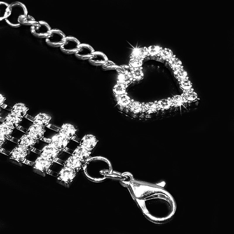 Four-Row Rhinestone Pet Collar – Heart Chain Necklace for Dogs & Cats