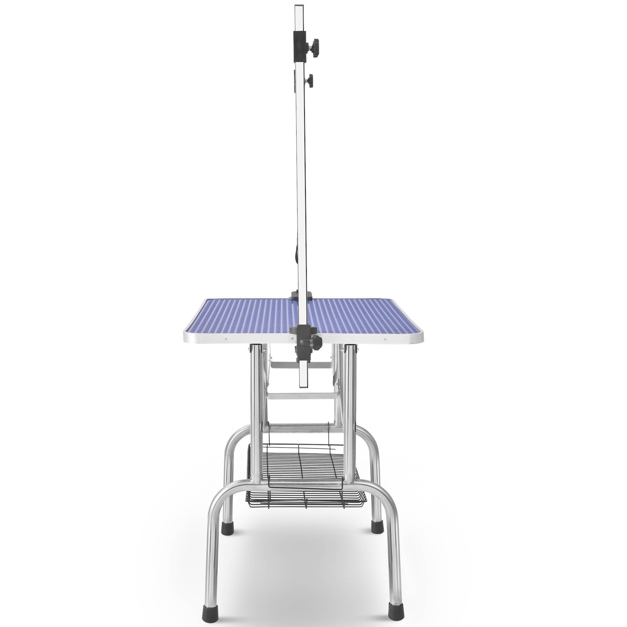 Heavy-Duty Folding Pet Grooming Table – Stainless Steel with Adjustable Arm & Storage Basket