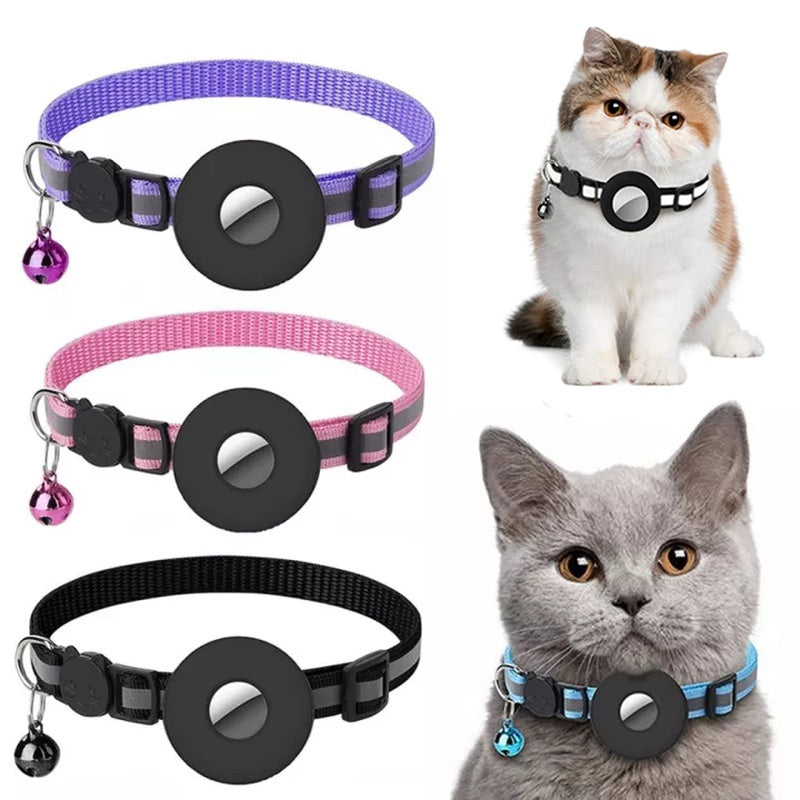Reflective Waterproof Pet Collar with AirTag Holder – Nylon Cat & Dog Collar