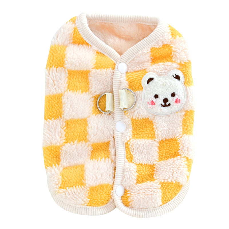 Autumn & Winter Dog Thermal Vest – Checkerboard Bear Velvet Vest