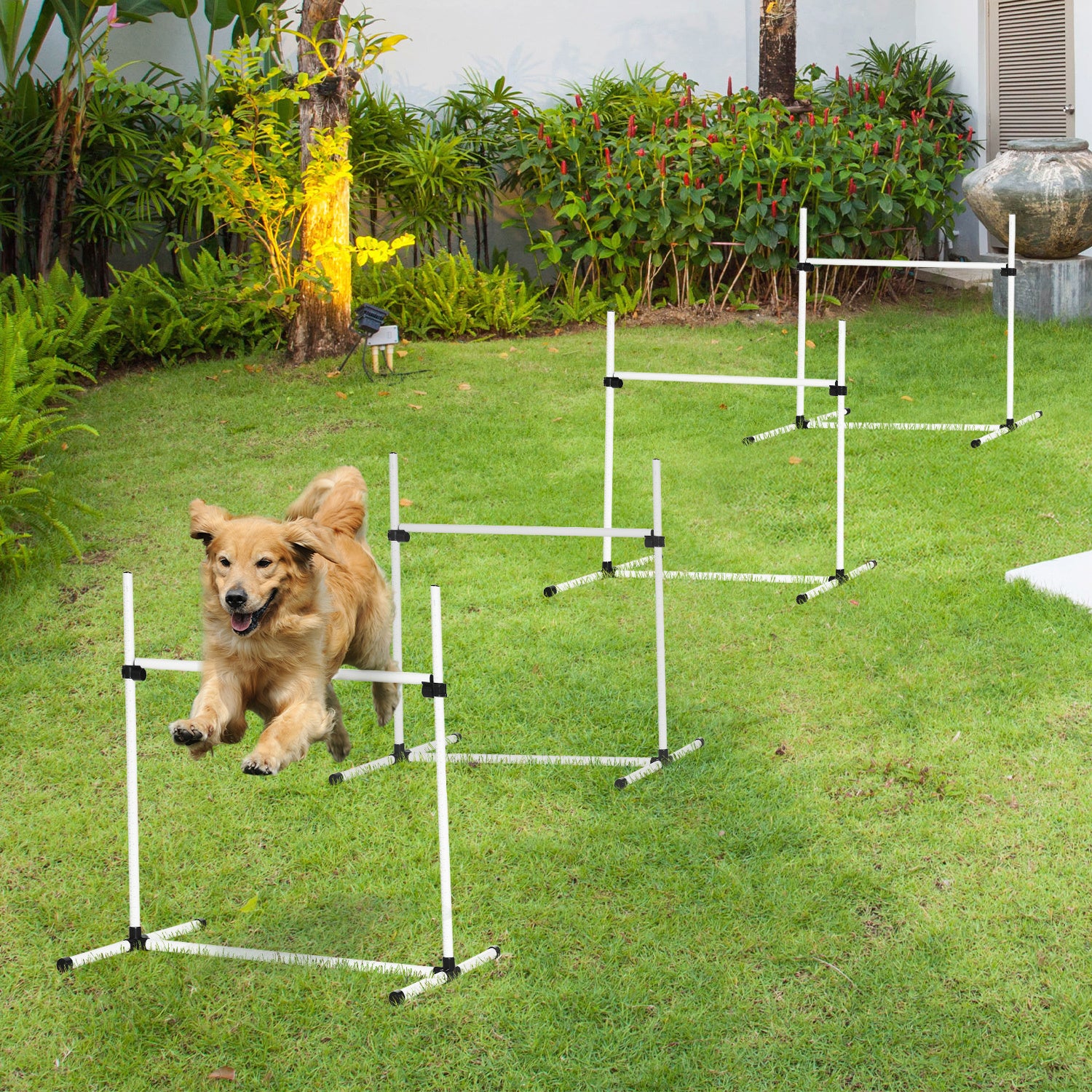 PawHut 4-Piece Dog Agility Training Kit – Adjustable Jump Poles with Carry Bag