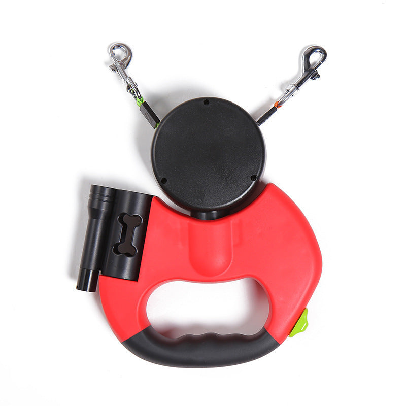 Retractable Dual Dog Leash – Reflective 360° Swivel with Flashlight & Poop Bag Holder
