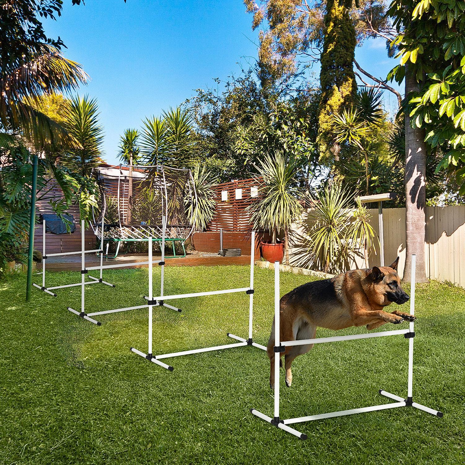 PawHut 4-Piece Dog Agility Training Kit – Adjustable Jump Poles with Carry Bag