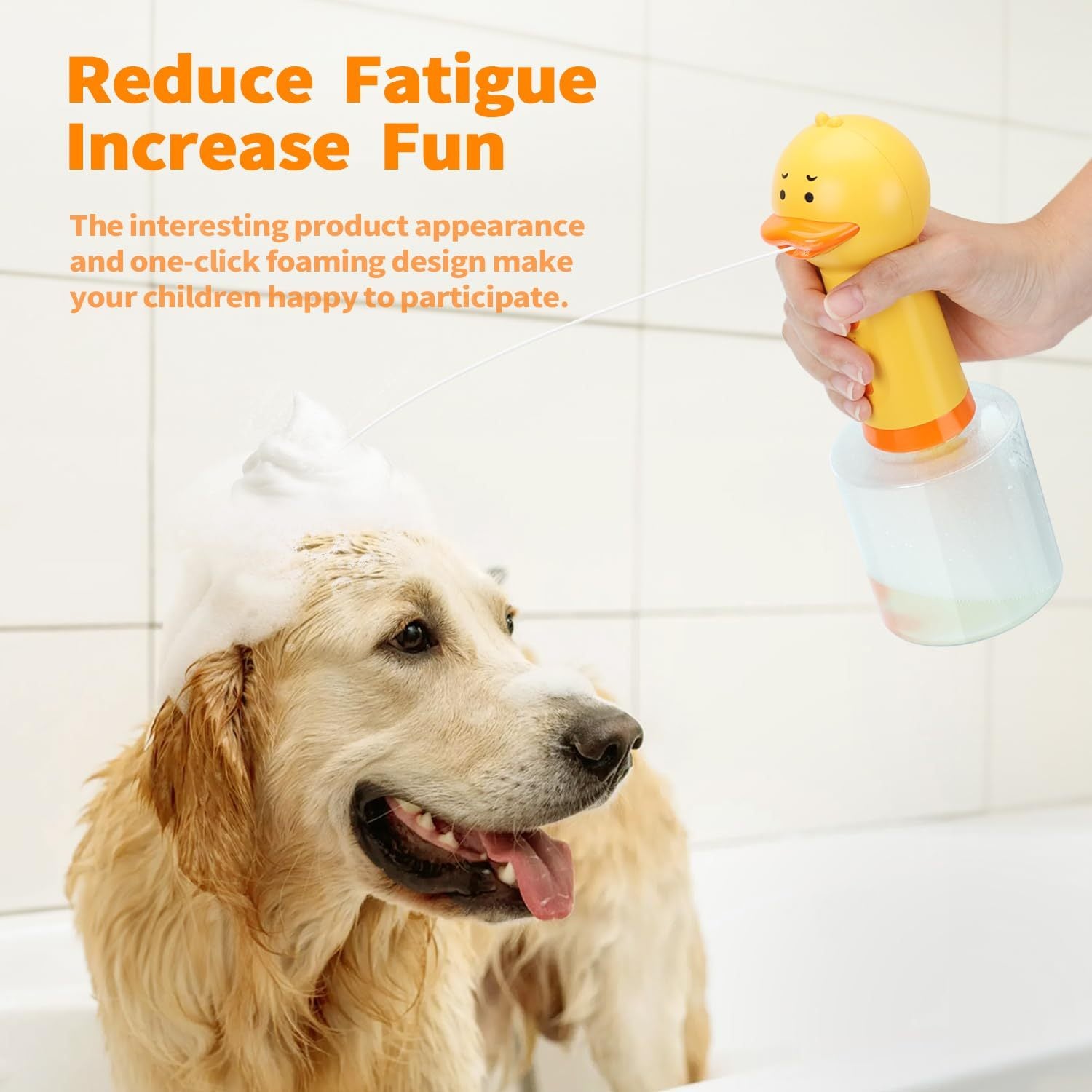 Automatic Foaming Dog Soap Dispenser With Dog Bath Brush, Dog Scrubber For Bath Supplies Brush Silicone Rubber Comb Button Lather Up Dense Foam Quickly For Long Short Haired Dogs Cats Grooming